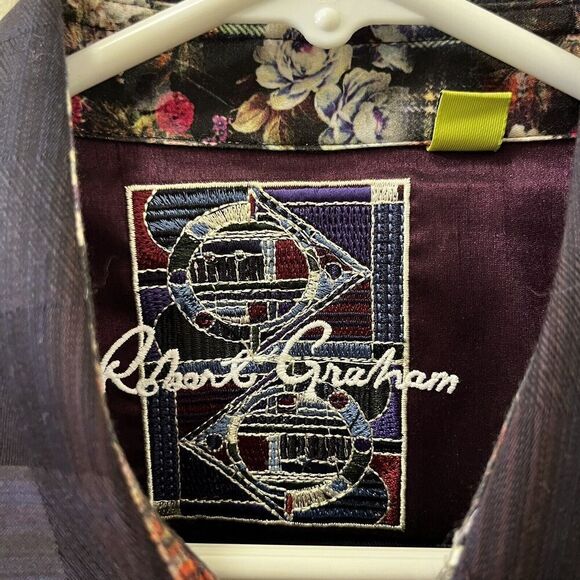 Robert Graham Rainbow Plaid Classic Fit Button Up Shirt Floral Contrast Cuffs XL - Picture 5 of 14